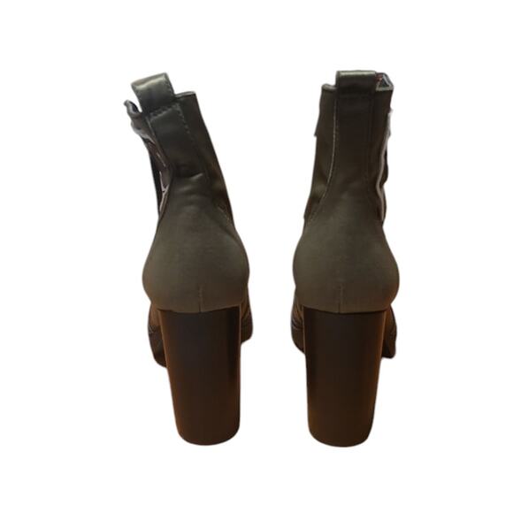 Steve Madden olive green army decal platform heeled zip up boots, size 8.5 - Picture 5 of 6